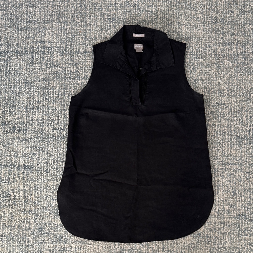 Chicos no iron linen Sleeveless Black Collared Top